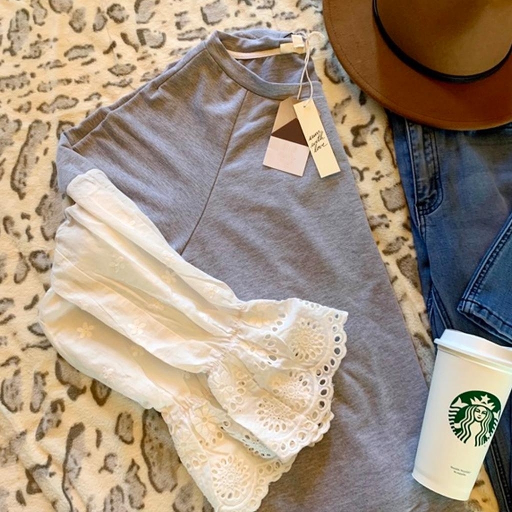 Bohemian Lace Sleeve Cozy Sweatshirt NEW - Picture 3 of 8
